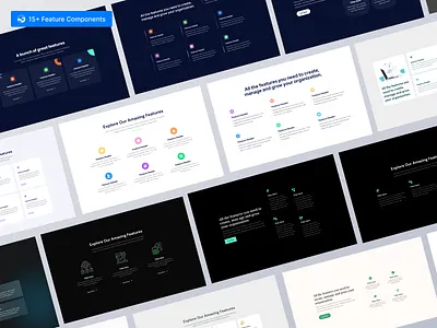 🔥Unique 15+ Feature Components Design. business design feature feature component feature section landing page marketing saas saas template template ui ui ux ui ux design uxresearch web design webocean webocean component weboean feature component website design website template