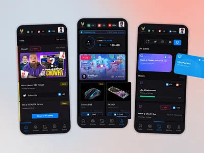 Web 3 gaming app - Vitality application design esport gamer gaming iphone nft player reward stream twitch ui ux video vitality web 3