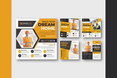 CONSTRUCTION COMPANY SOCIAL MEDIA POST TEMPLATE BUNDLE DESIGN company construction construction site creative design facebook post flyer illustration instagram post linkedin post modern site smart social media banner social media post square flyer standard twitter post ui ux web banner