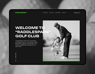 MAIN PAGE golf club website black design figma golf golfclub green interface photoshop site ui ux web website white