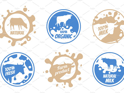 Dairy vintage vector logos, milk