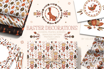 Vector set Easter decorations bird border bunny card clipart design easter easter egg fabric floral flower geometric graphic design holiday illustration pattern rabbit template tribal wallpaper