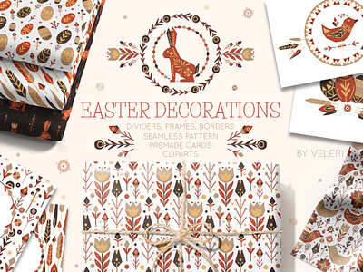 Vector set Easter decorations bird border bunny card clipart design easter easter egg fabric floral flower geometric graphic design holiday illustration pattern rabbit template tribal wallpaper