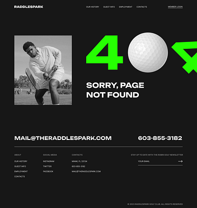 PAGE 404 golf club website black design figma golf golfclub green interface man photoshop site style trend ui ux web website