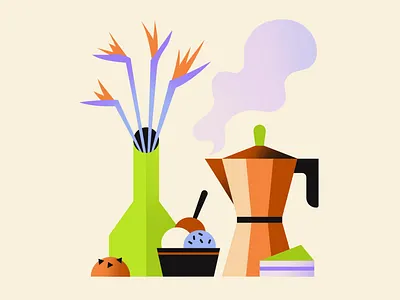 Coffee Time app coffee creative flat illustration food geometry ice cream illustration neon procreate restaurant simple still life vase vector web