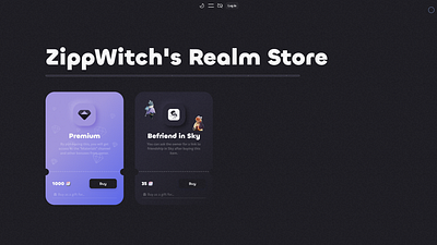 ZippWitch's Realm Store page animation design graphic design ui ux