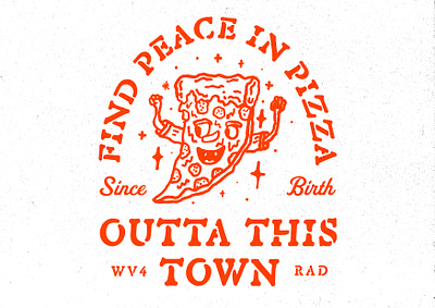 Find Peace In Pizza art badge branding creative design hand drawn illustration logo mascot pizza pizza man pizza mascot typography