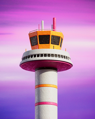 2023—088 TOWER 3 3d 3dillustration airport c4d cgi colorful futuristic illustration tower vibrant