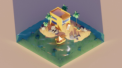 Modern house on a quiet island 3d blender cgi creation design illustration island render rendering