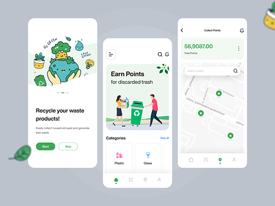 Raybin - Recycle App app branding figma graphic design green app mobile nature app product design recycle app recycling scanning app ui user interface waste recycle app