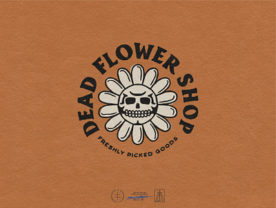 Dead Flower Shop badge brand design brand identity branding design canada character craft creative cute dark flower font illustration leather logo logo design skull startup typography vector