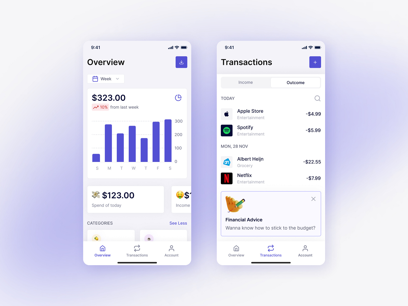Savings tracking app by Nataliia Duma on Dribbble