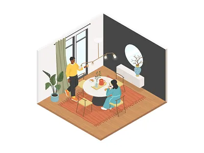 Family breakfast - isometric illustration breakfast design flat design home illustration indoor interior isometric isometric illustration isometry style vector