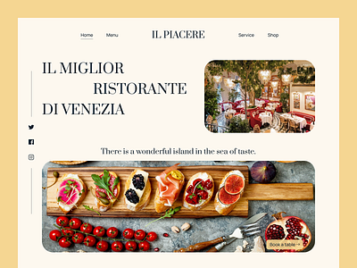 The main screen of the Italian restaurant IL PIACERE design logo minimal typography ui ux web website