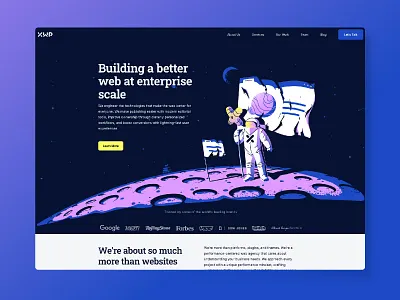 XWP Landing Page Hero Illustration astronaut comic style enterprise flag planting hellsjells hero illustration landing page light moon pink scalability scaling space stars surface web design web development web illustrator website