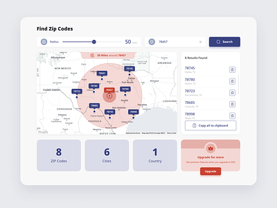 ZIP Codes Finder filters finder map radius results search statistics stats ui web web app zip code