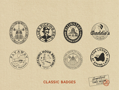 Classic Badges badge badges brand design brand identity branding circular emblem illustrator logo logo design logo designer logo folio logodesign logomark logos portfolio retro typography vector vintage