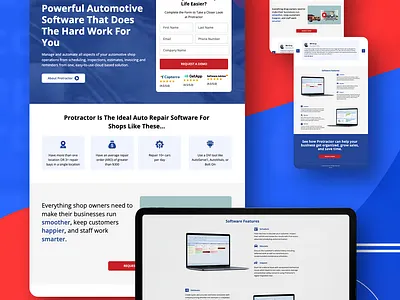 Landing Page for Protractor, an automotive management software design landing page marketing software