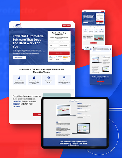 Landing Page for Protractor, an automotive management software design landing page marketing software