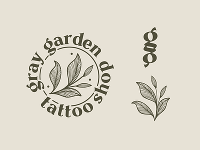 Gray Garden Tattoo Logo branding circle floral garden gray leaf linework logo plant shop tattoo