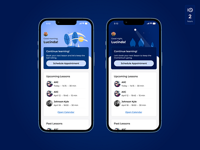 Revamping Cambly's Dashboard: Day and Night blue cambly clean darkblue dashboard day design graphic design home homepage illustration minimal mobile night redesign revamp ui undraw ux visualdesign