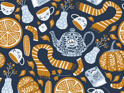 Autumn tea party illustration pattern
