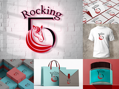 Rocking 5 Tack Branding & Logo blue branding clothing design graphic design horse logo packaging red tshirt