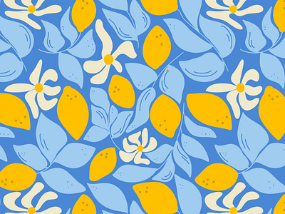 Italian lemons floral illustration pattern
