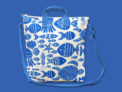 Blue ocean creatures illustration pattern