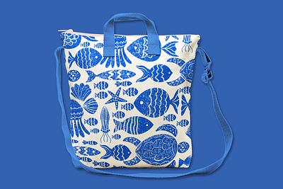 Blue ocean creatures illustration pattern