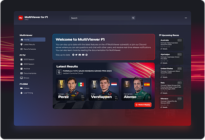 Multiviewer for F1 Concept application product design sports ui ux
