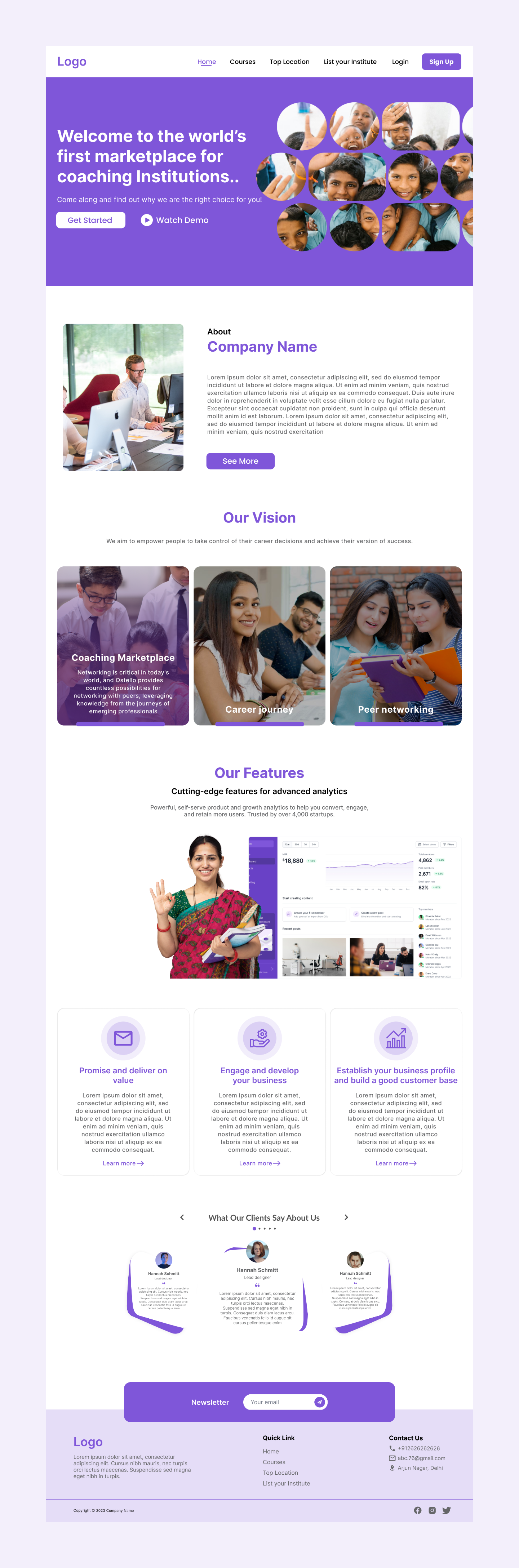 Institute Landing Page ui
