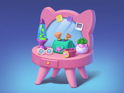 Сartoon girl's table 2d branding children illustrate design game design girls table graphic design illustration logo still life ui