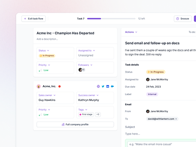 Task flow (draft) ai ai recommend ai suggest apollo chatgpt crm dashboard email gpt gpt3 gpt4 hubspot saas salesforce strategy suggest task task flow to do zoominfo