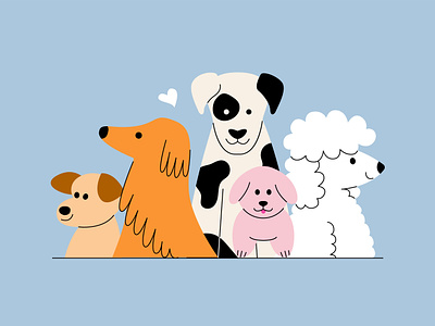 Cute dogs 2d illustration animal character cute dog flat friends group illustration pets puppy vector vector illustration