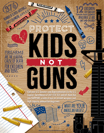 Protect Kids Poster design america art for social change awareness book cover children gun reform guns illustration infographic nashville poster protect kids protest school shooting usa
