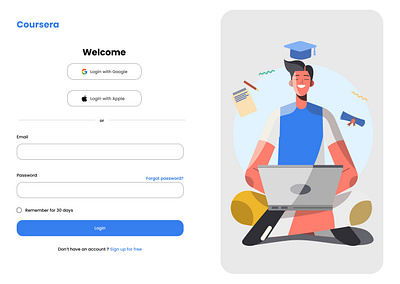 Coursera login ui coursera darkmode design figma graphics interface lightmode psd ui