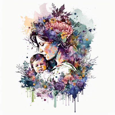 Mom with son colorful portrait illusrtration branding design graphic design illustration logo vector