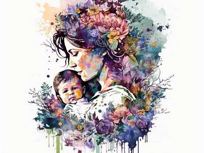 Mom with son colorful portrait illusrtration branding design graphic design illustration logo vector