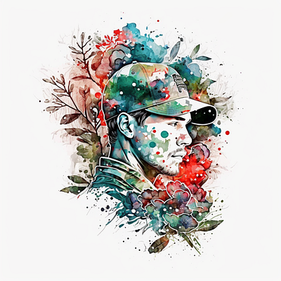 Colorful portrait of a baseball player Watercolor branding design graphic design illustration logo typography ui ux vector