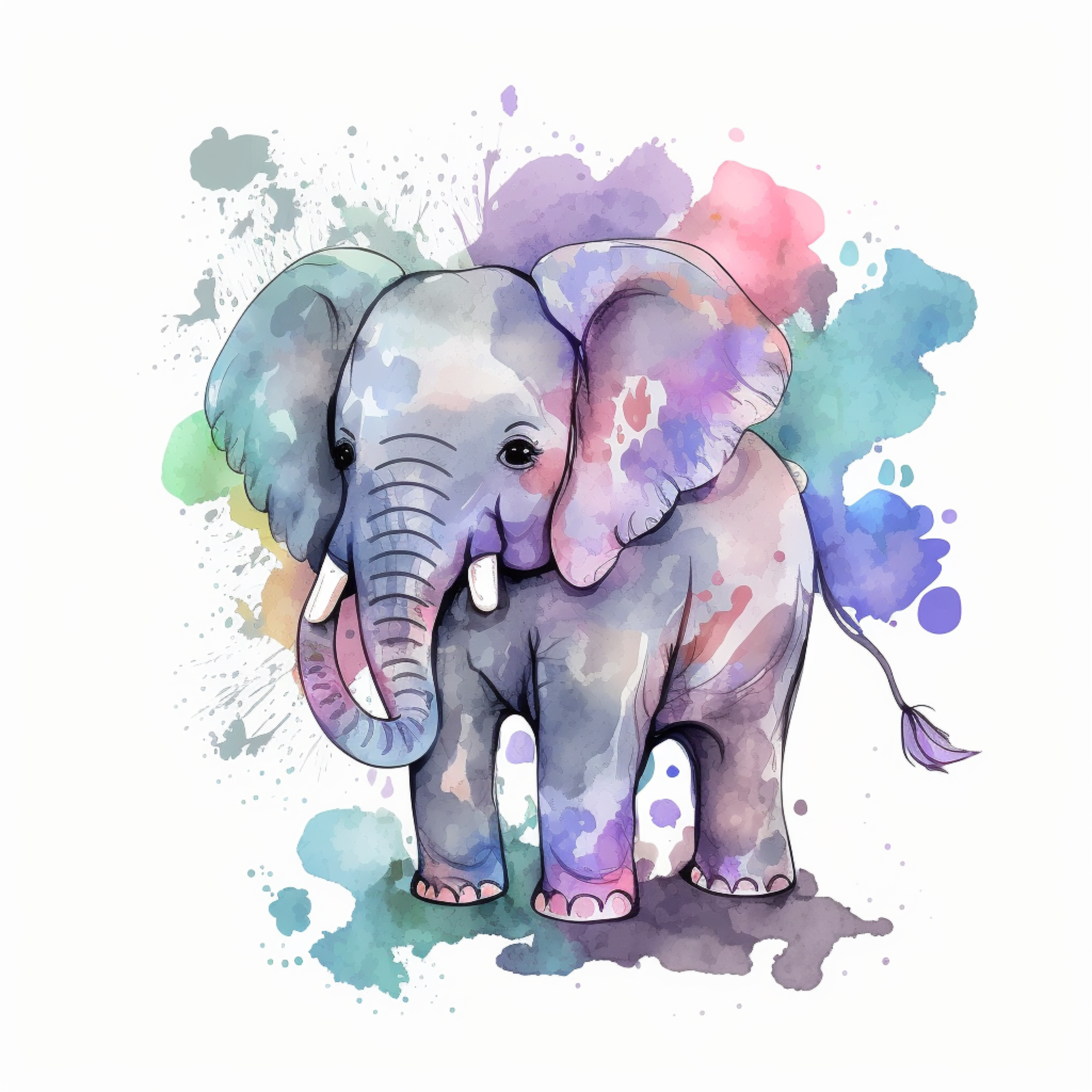 Colorful Watercolor Elephant print by Olga Telnova