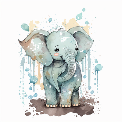 Cute elephant portrait illustration Watercolor illustration branding design graphic design illustration logo typography ux vector