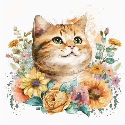 Adorable kitten Watercolor portrait illustration branding design graphic design illustration logo vector