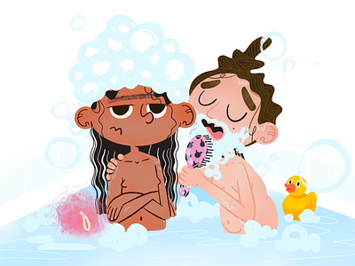 Who doesn't like a bubblebath? bath bathtub beard brush bubble bubblebath cartoon character design comic digital art drawing girls grumpy illustration love rubber duck shower soap water wet