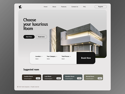 Choose your luxurious room - Website Design loxurious ui web design