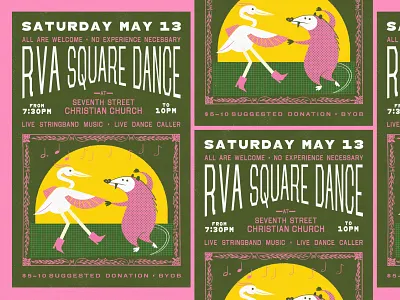 RVA Square Dance Posters animals dance dancing design event branding event identity gig poster graphic design illustration music music branding opossum possum poster design richmond rva square dance typography western wood type