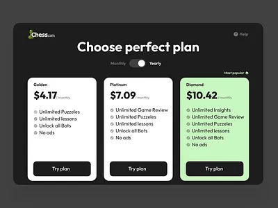 Chess.com pricing challenge chess chesscom dailyui dailyui030 design e commerce mockup pay plan pricing ui uiux website