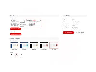 E-commerce Account Settings / Profile page account account page account settings appearance application contacts delivery address design form modals password preferences profile settings settings page ui user