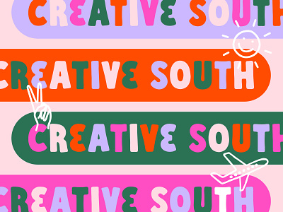 Creative South 2023 Graphic airplane block letters bright colorful colorful type colors conference creative creativesouth design conference doodles fun type georgia handwritten peace sign smiley face south sunshine type typography