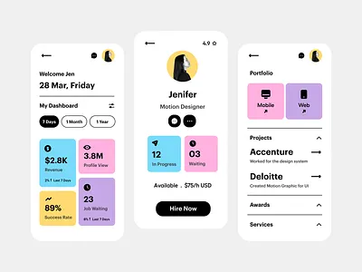 App UI analytics app app ui branding card ui dashboard design hiring app job app light theme mobile app product design profile saas typography ui ui ux user experience ux web app